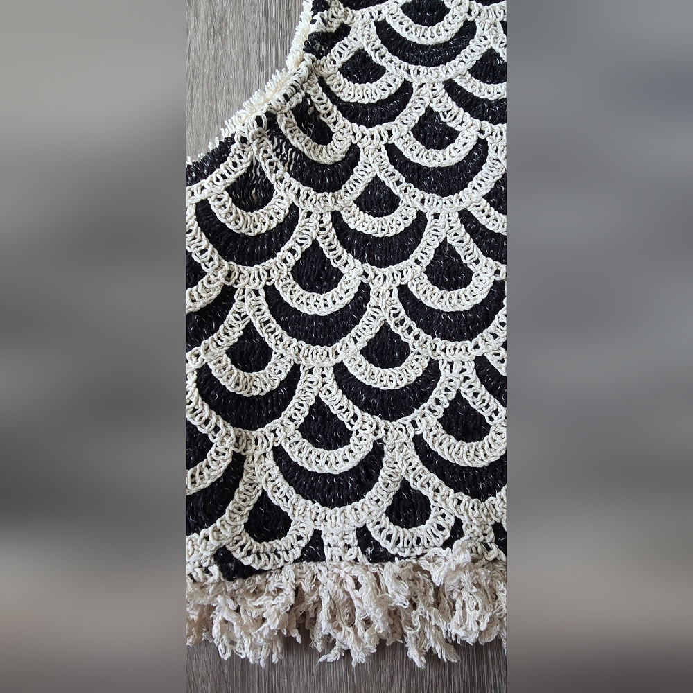 Crochet Fringe Tank Top - Black & Cream - Picture 11 of 14